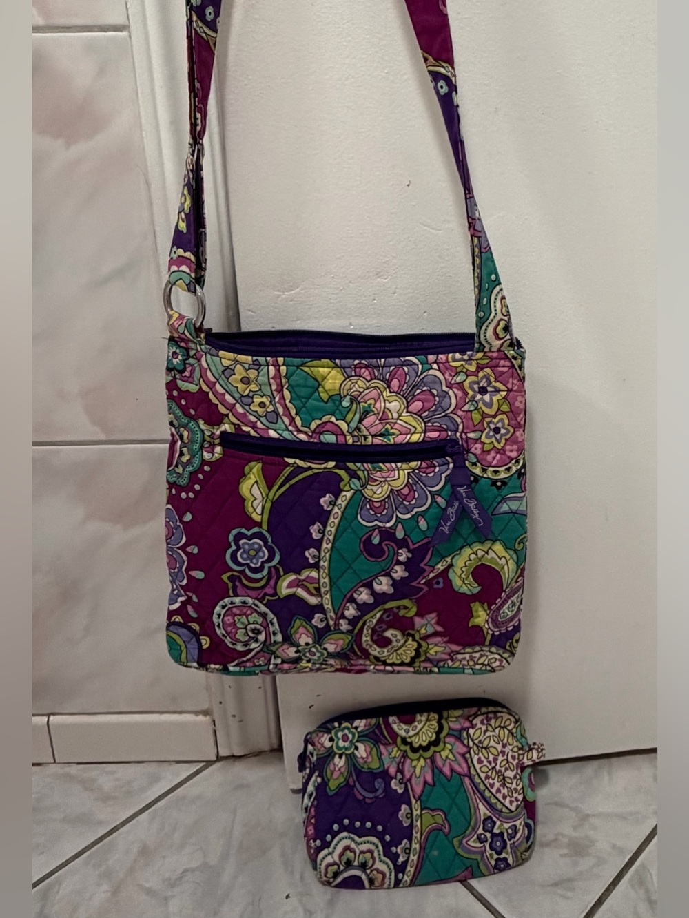 Vera Bradley Heather Paisley Hipster Crossbody Bag Purse and Wallet Set